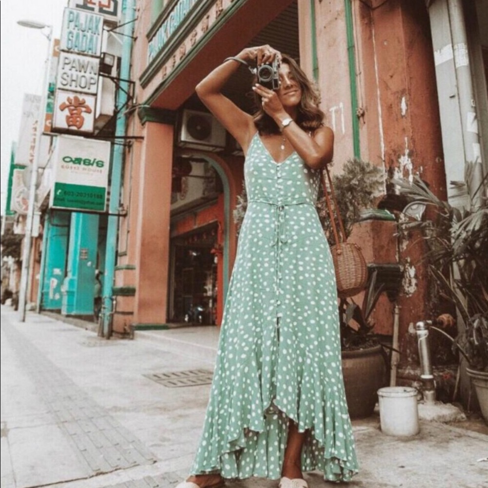 Dot Maxi Dress in Mint and white - Picture 2 of 13